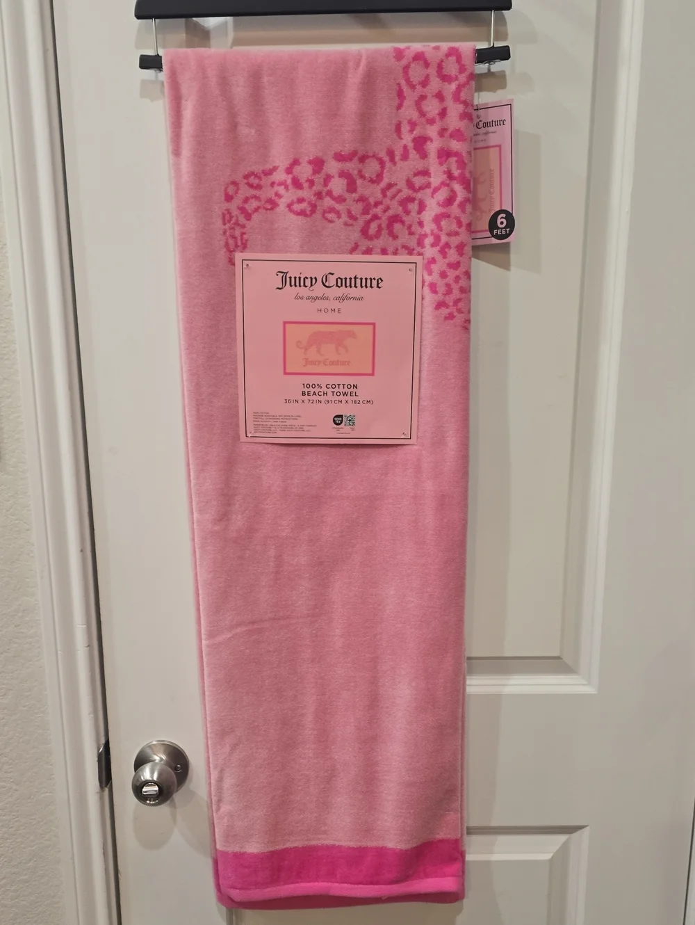 Juicy Couture Home Pink Leopard Logo Panel Oversized Beach Towel